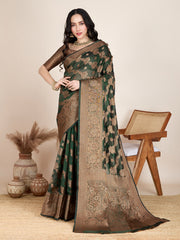 Green Woven Banarasi Organza saree